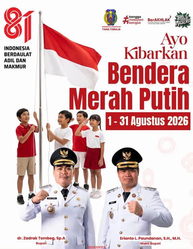 Pemerintah Tana Toraja Mengajak Masyarakat Mengibarkan Bendera Merah Putih HUT RI