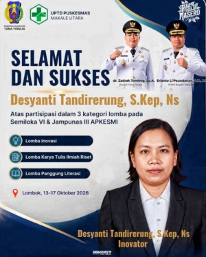 Bupati Apresiasi UPTD Puskesmas Makale Utara Ikuti Lomba Semiloka