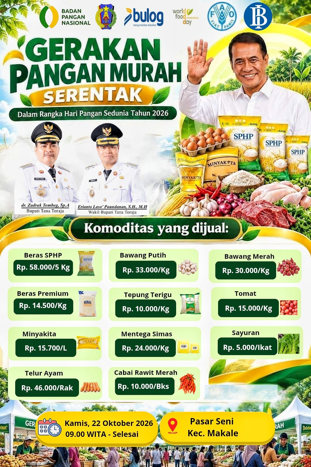 Hari Pangan Dunia 2026 Tana Toraja Gelar Pasar Murah